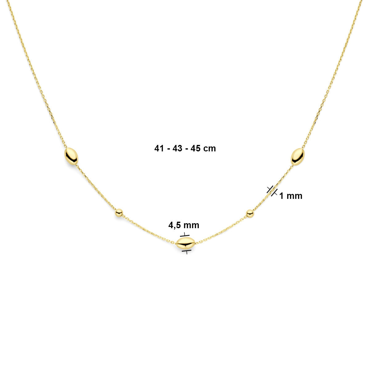 Gold Damenhalskette Ovale und Kugeln 14K