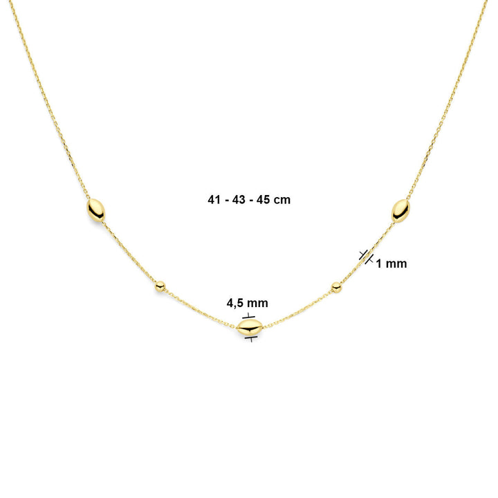 Gold Damenhalskette Ovale und Kugeln 14K