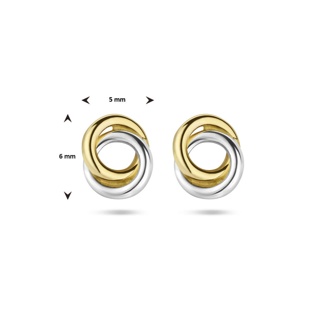 runde Ohrringe, zweifarbig, gestempelt in 14K Gelbgold