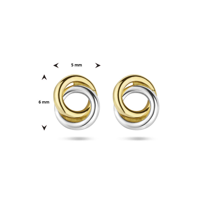 runde Ohrringe, zweifarbig, gestempelt in 14K Gelbgold