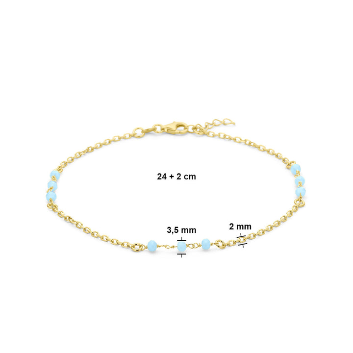 Fußkettchen blaue Kristallkugeln 24 + 2 cm 3 Mikron Silber vergoldet (gelb)