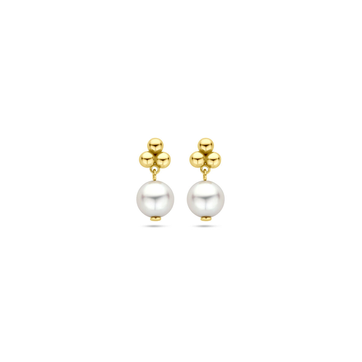 Ohrstecker aus 14K Gelbgold mit 15 mm großen Perlen und dekorativen goldenen Elementen
