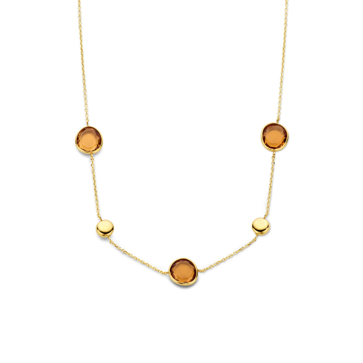Collier aus 14K Gelbgold mit fünf runden Citrin-Elementen in verschiedenen Größen
