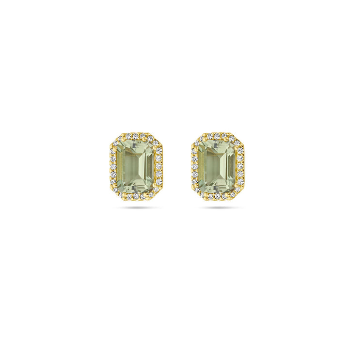 Ohrstecker grüner Amethyst und Diamant 0,14 ct (2x 0,07 ct) h si Halo 18 K Gelbgold