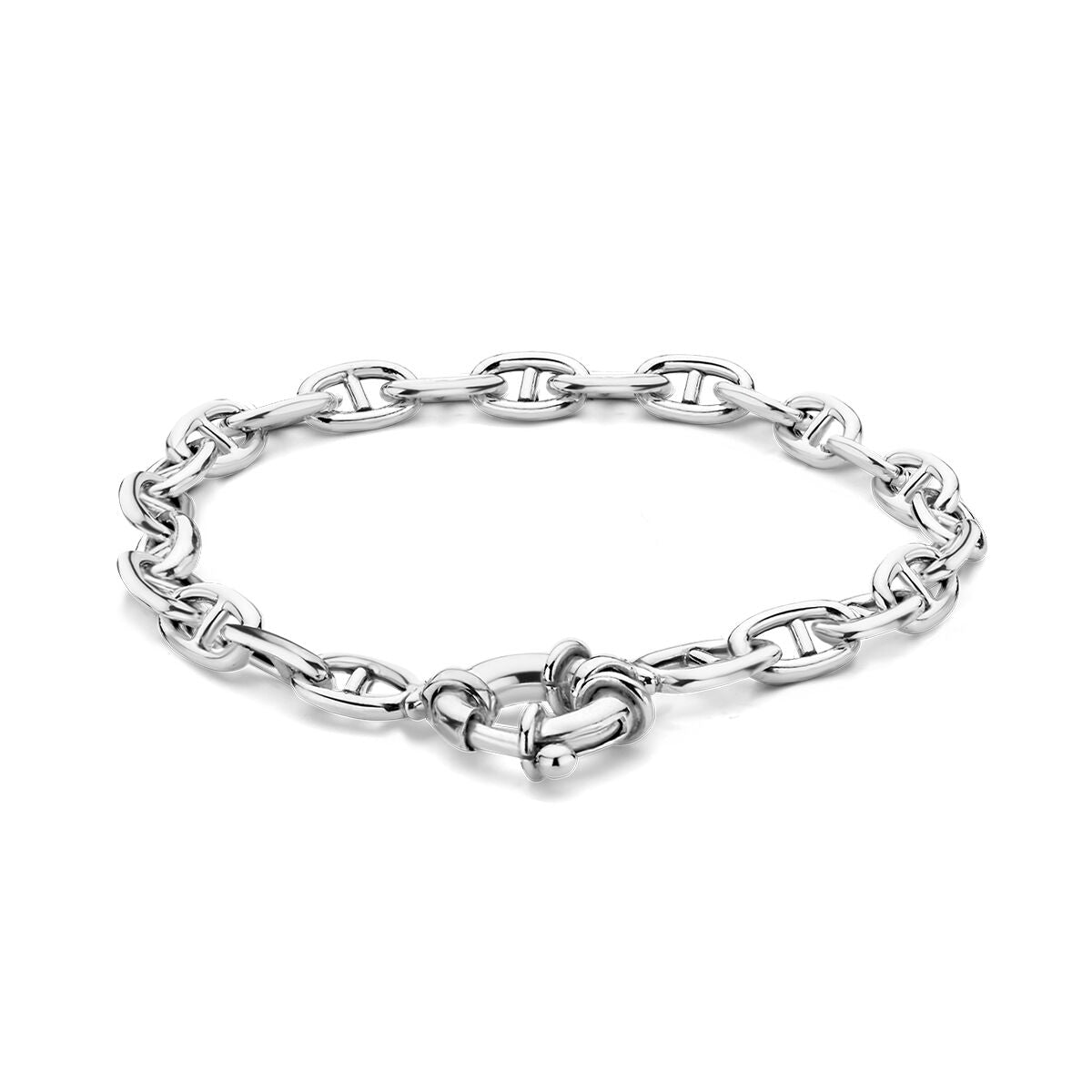 Armband aus rhodiniertem Silber mit großen Gliedern und einem großen Karabinerverschluss, 19 cm lang