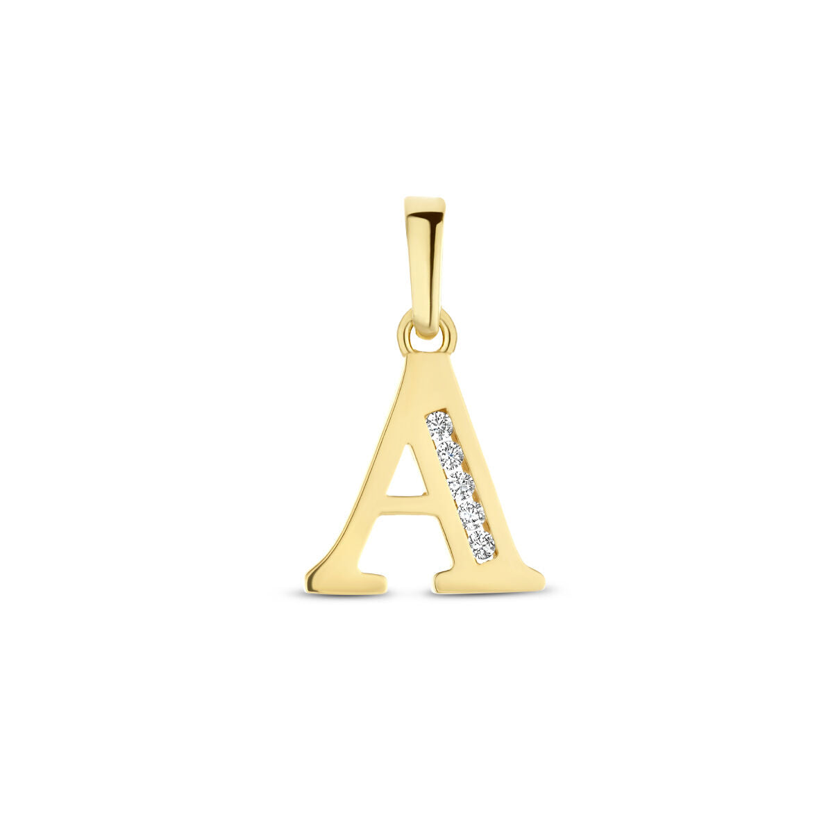 Hänger in Form des Buchstabens A aus 14K Gelbgold mit Zirkonia-Steinen