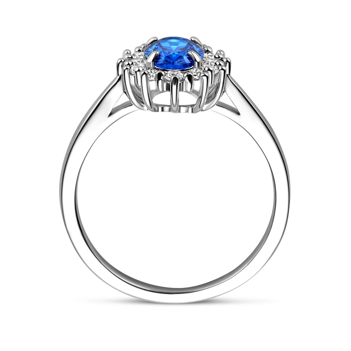 Ring aus Zirkonia und synthetischem Saphir, Silber rhodiniert