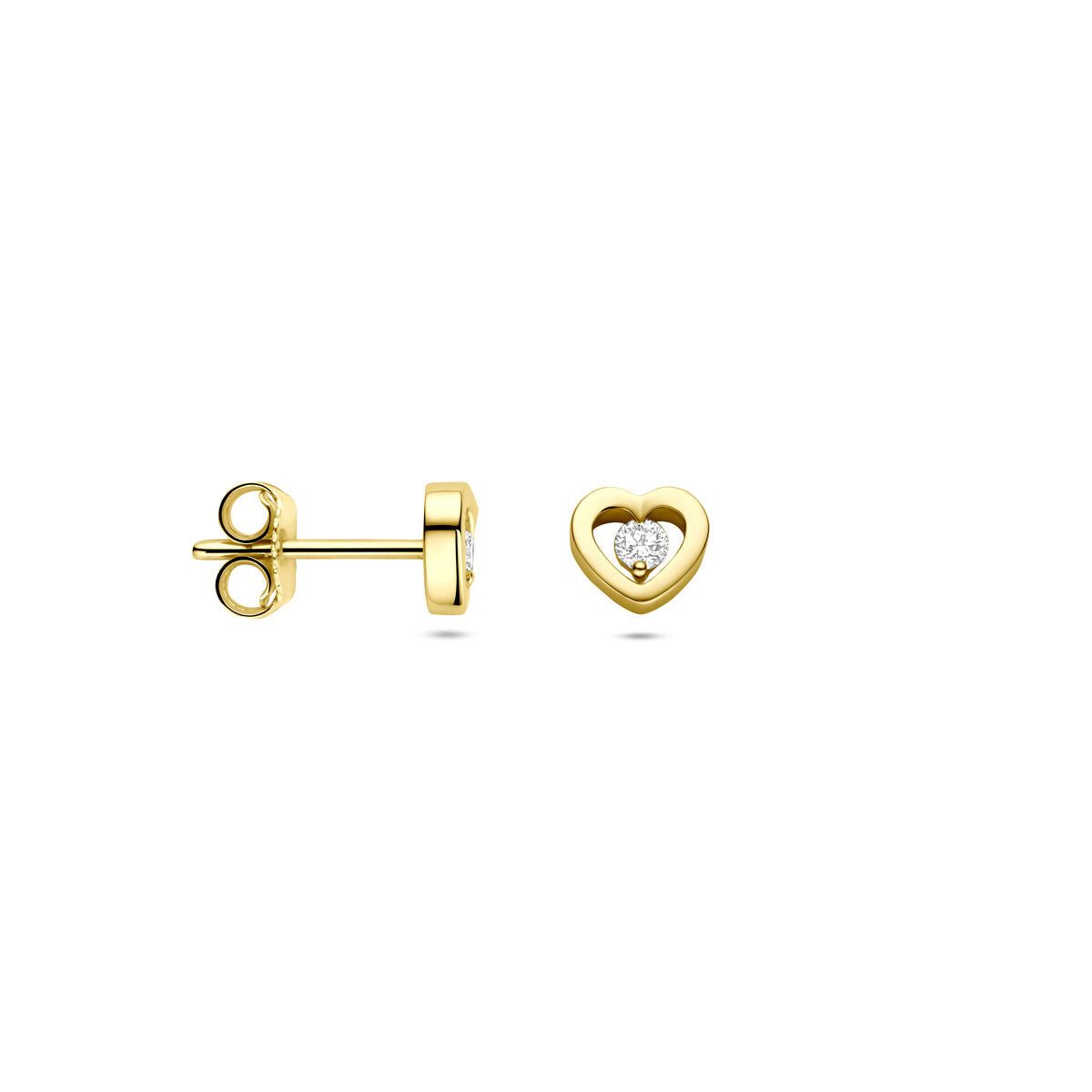 Goldohrstecker mit Herz und Diamant – 14 Karat Gelbgold