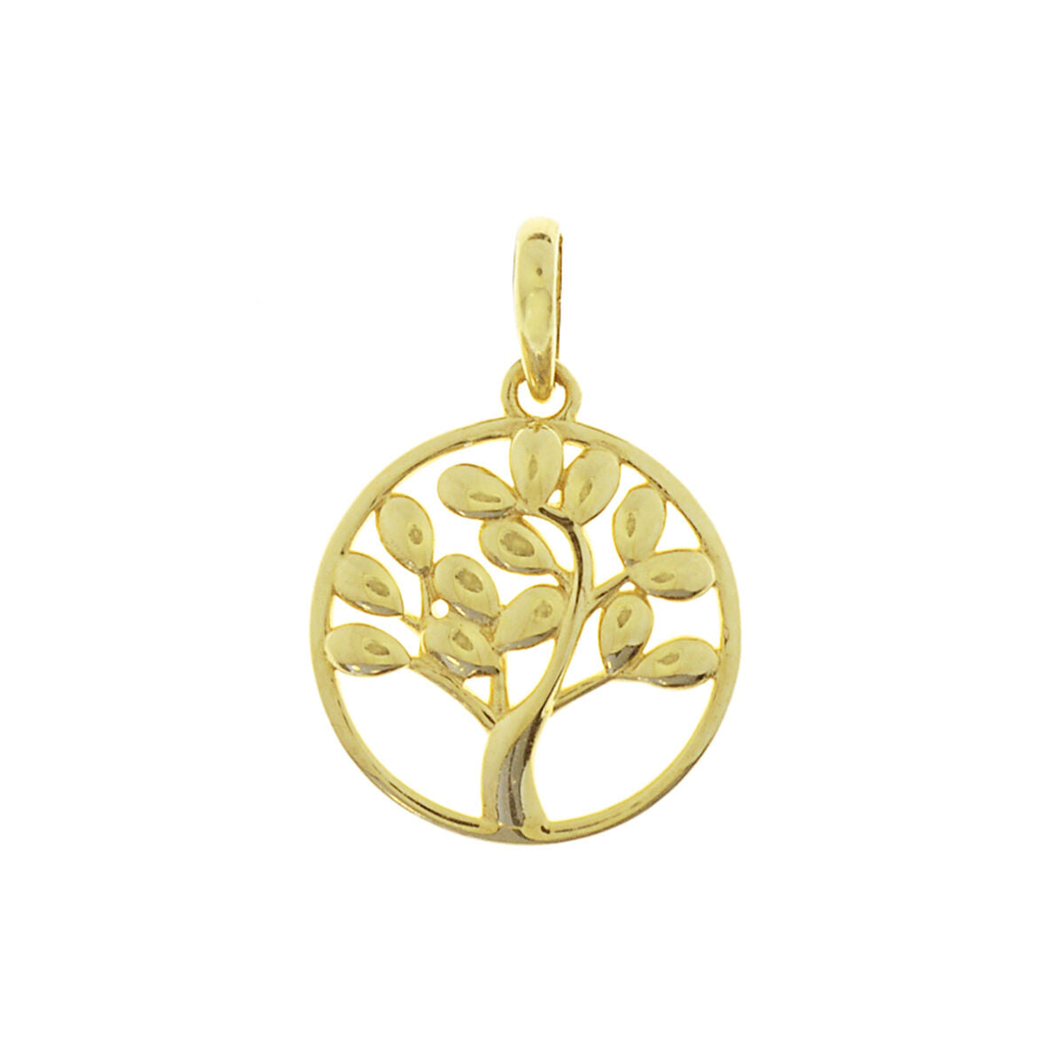 Hänger Lebensbaum aus 14K Gelbgold mit runder Form und detailreichen Blättern