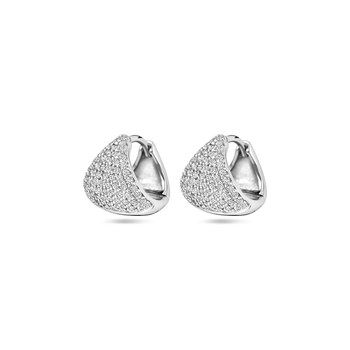 Klapp-Ohrringe aus rhodiniertem Silber mit Zirkonia, 11 mm groß und in halbrunder Form