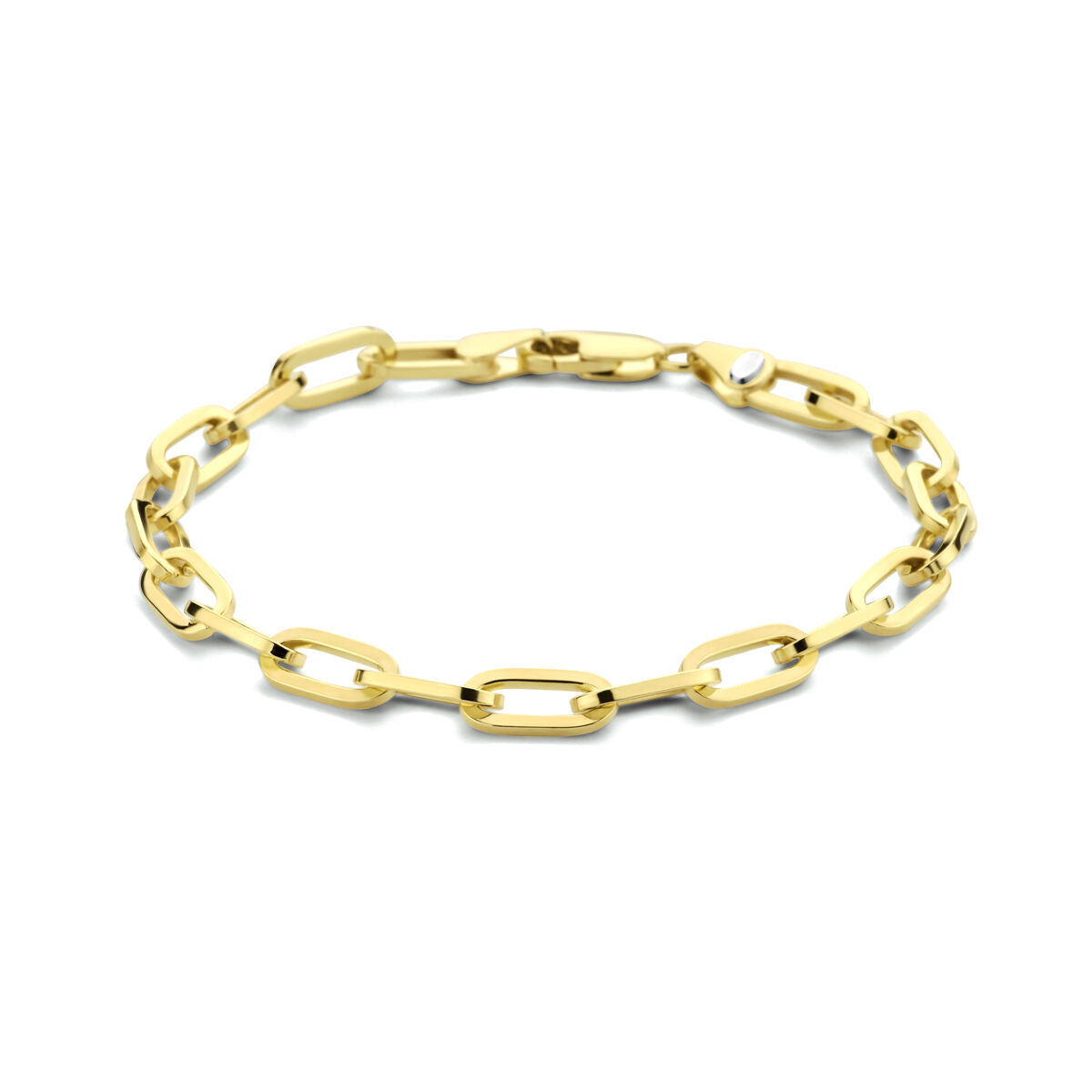 Armband aus Zilgold mit flachen, ovalen Gliedern und einem kleinen, funkelnden Edelstein