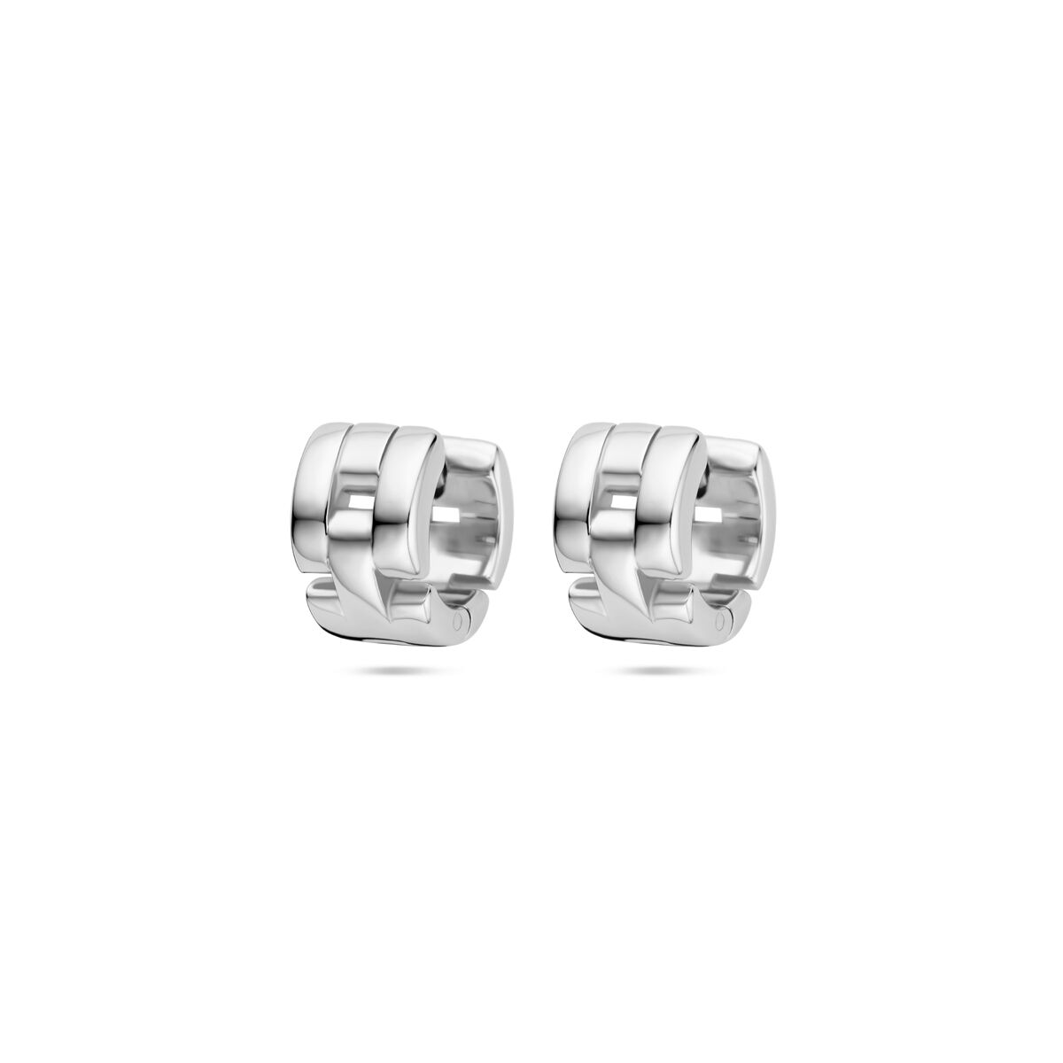 Klapp-Ohrringe mit schickem Schakelmotif aus rhodiniertem Silber, 10 mm breit