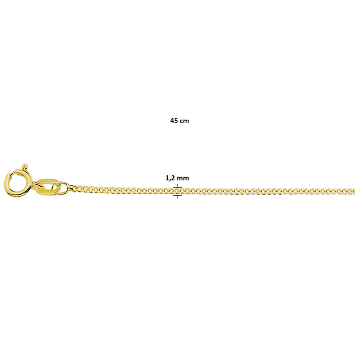 Halskette Gourmette 4-seitiger Schliff 1,2 mm 3 Mikron Silber vergoldet (gelb)