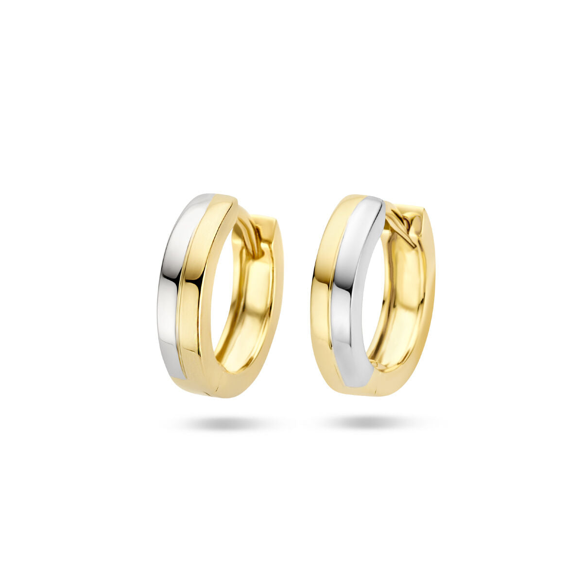 Klapp-Ohrringe aus 14K bicolor Gold mit flachem Design in Gelbgold und Weißgold