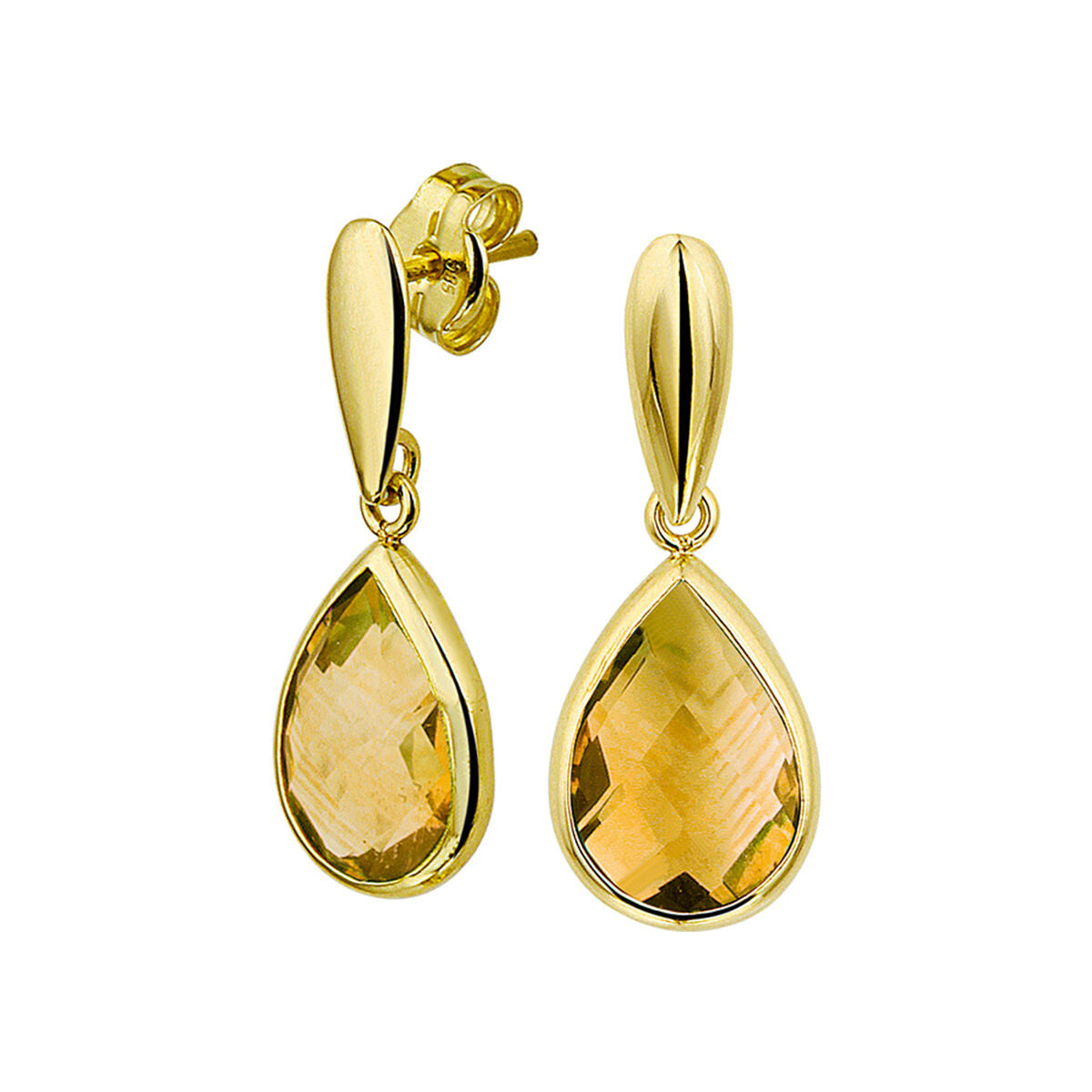 Ohrhänger aus 14K Gelbgold mit tropfenförmigem Citrin und facettierter Oberfläche