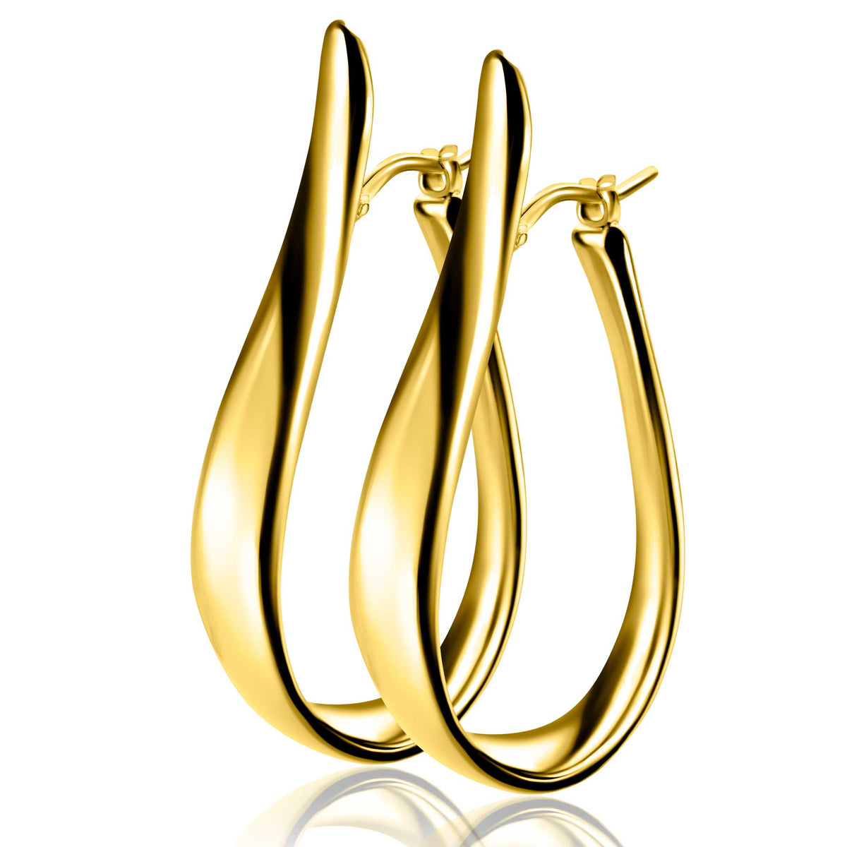 Zwei geschwungene Ohrhänger aus glänzendem Gold mit einem eleganten Design
