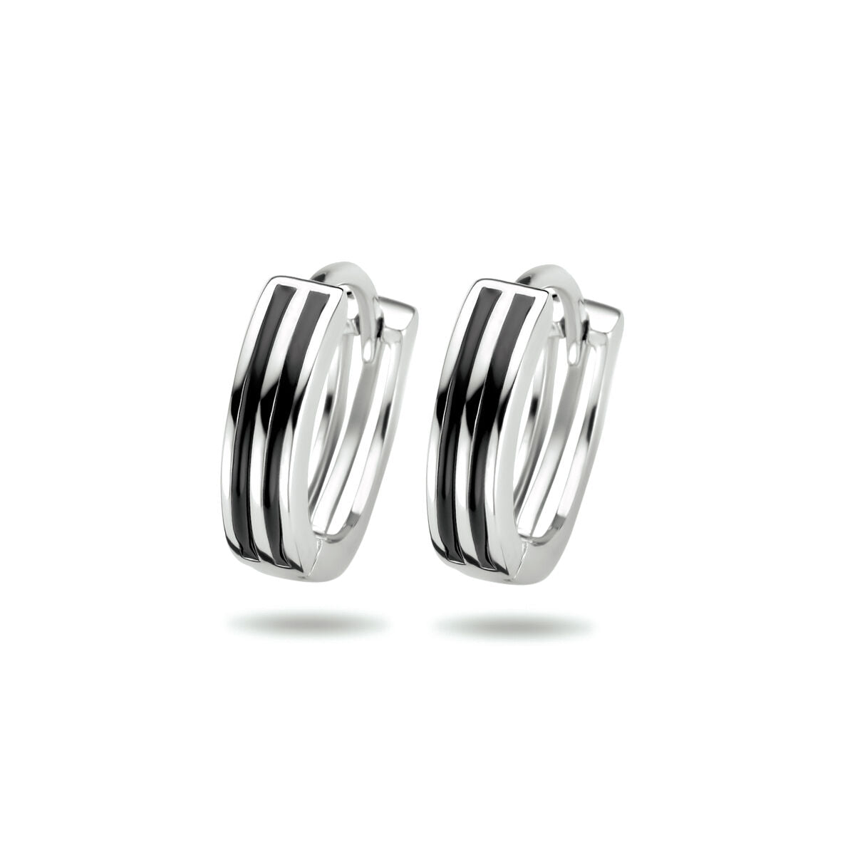 Klapp-Ohrringe aus rhodiniertem Silber mit zwei parallel verlaufenden Streifen