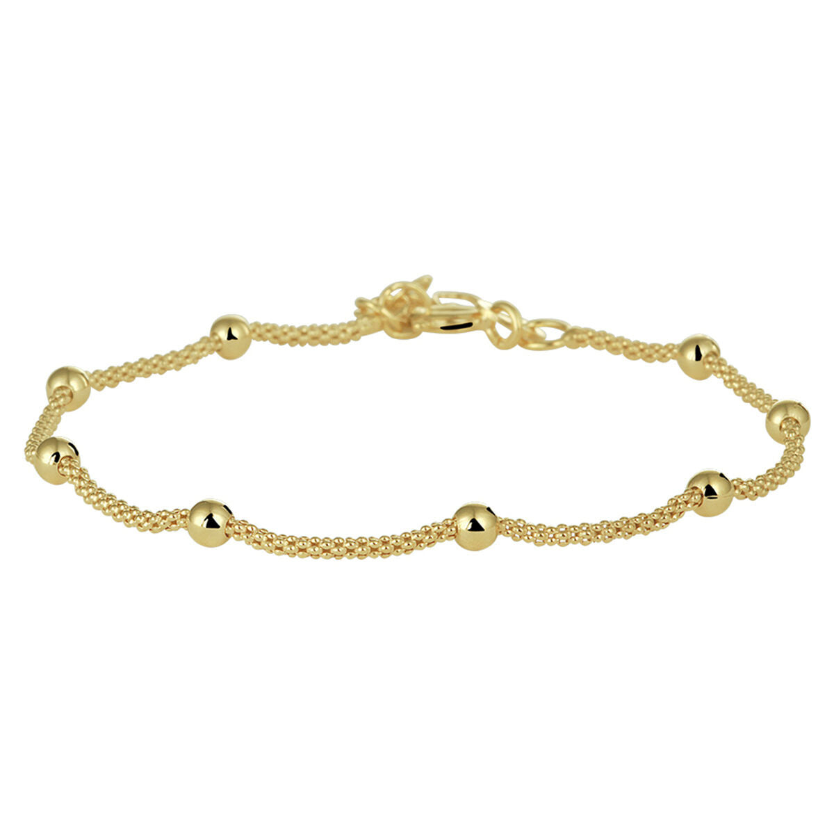 Armband mit 3 mm großen, goldfarbenen Kugeln und feinem Kettendesign, 17 + 2 cm lang