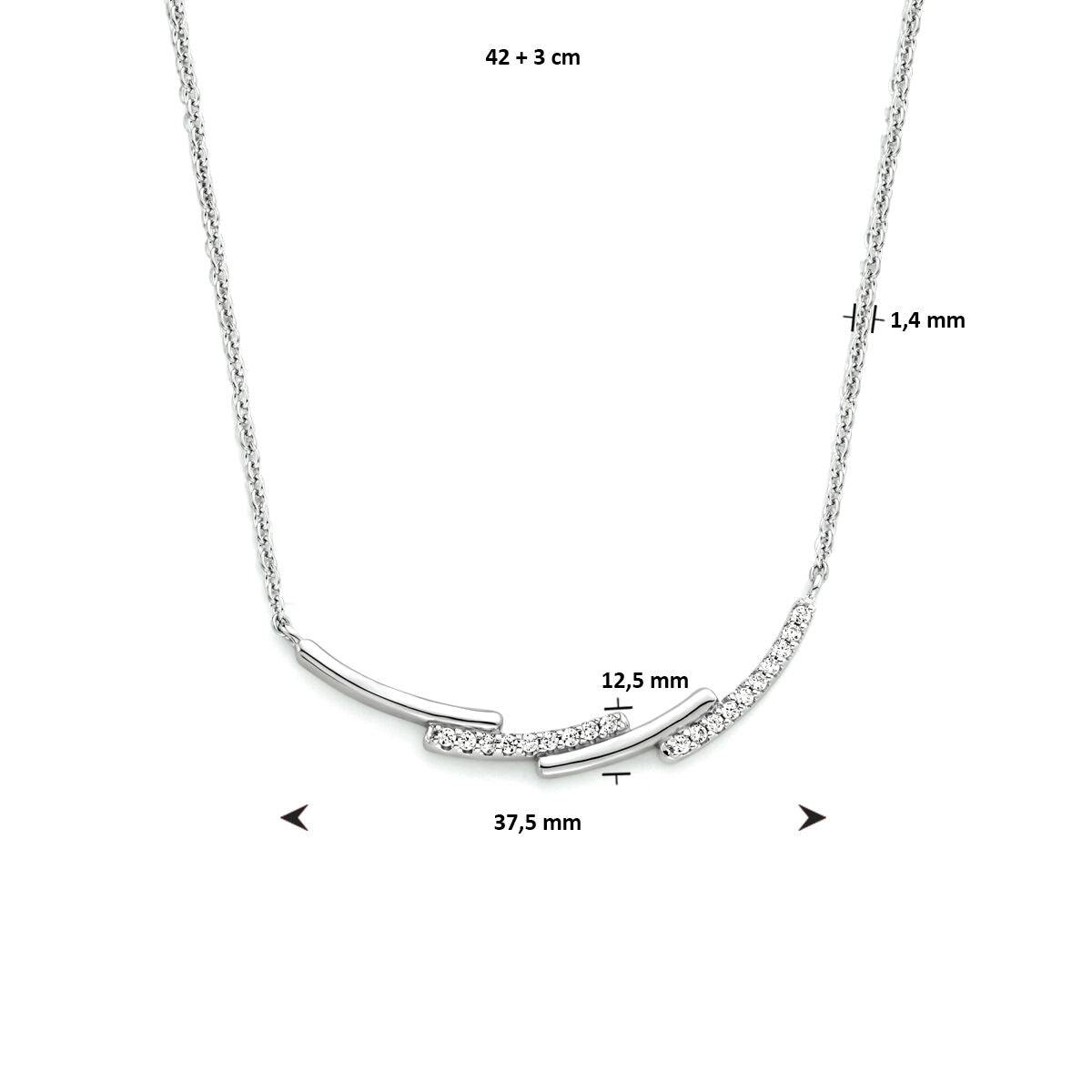 Halskette Zirkonia 42 + 3 cm Silber rhodiniert