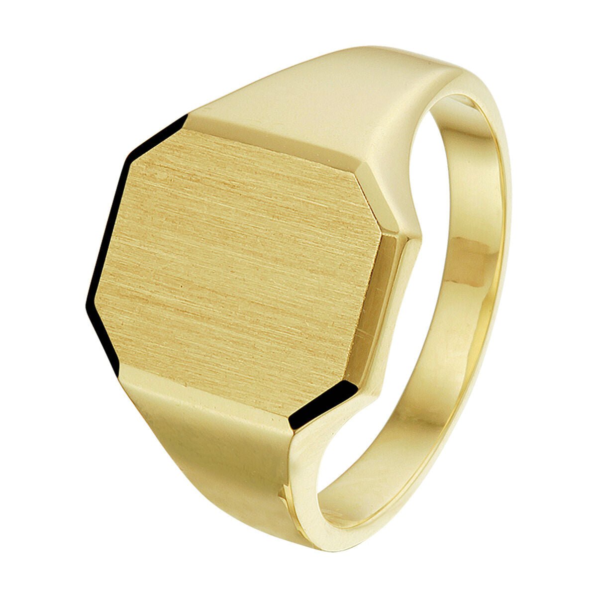 Gravurring aus 14K gelbgold mit mattem, diamantiertem Finish und sechseckiger Form