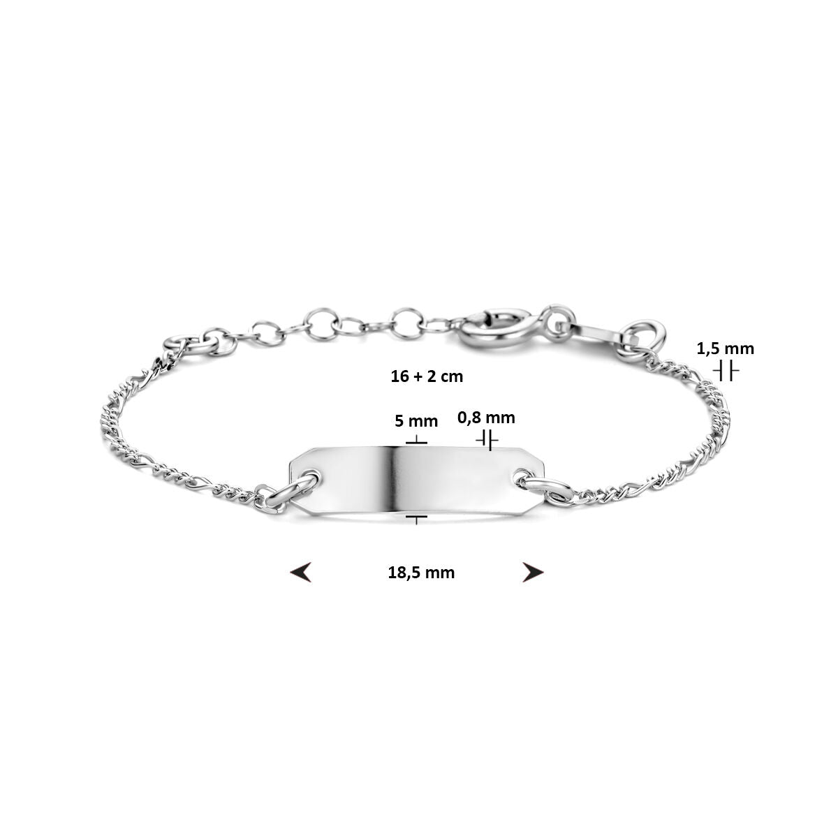 Gravurarmbandplatte 5,0 mm 16 + 2 cm Silber rhodiniert