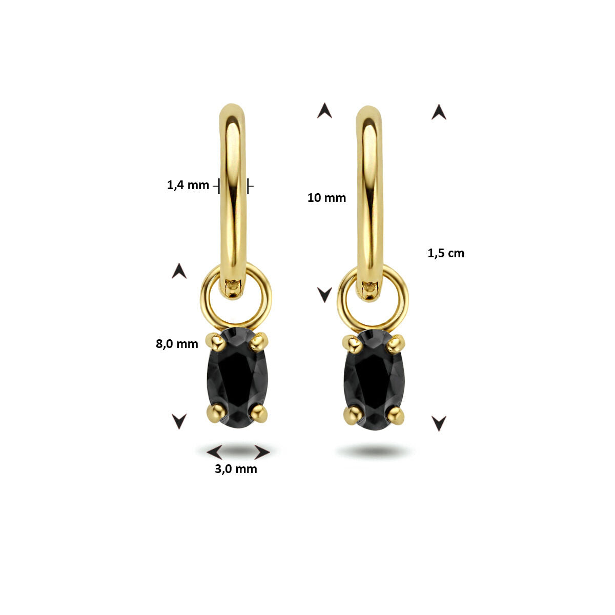 Ohrhänger mit schwarzem Zirkonia aus 14-karätigem Gelbgold