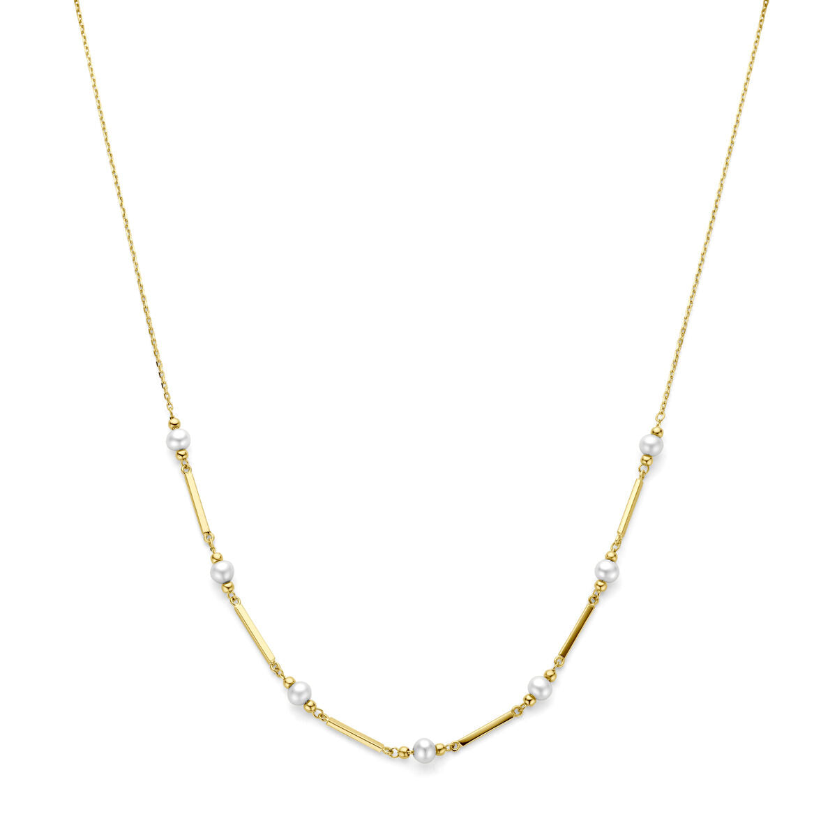 Halskette aus 14K Gelbgold mit Perlen und kleinen, funkelnden Edelsteinen