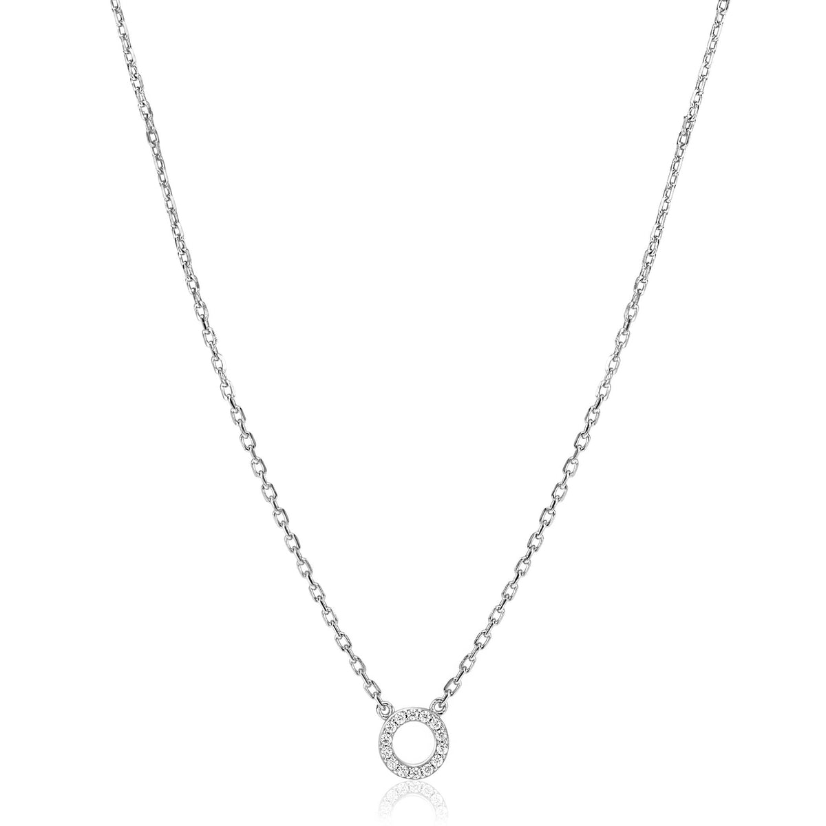 Kette aus Silber mit rundem Anhänger, besetzt mit kleinen, funkelnden Steinen