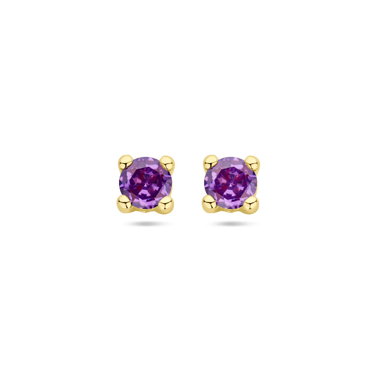 Ohrstecker mit synthetischem Amethyst in runder Form und 14K gelbgoldenem Fassungsdesign