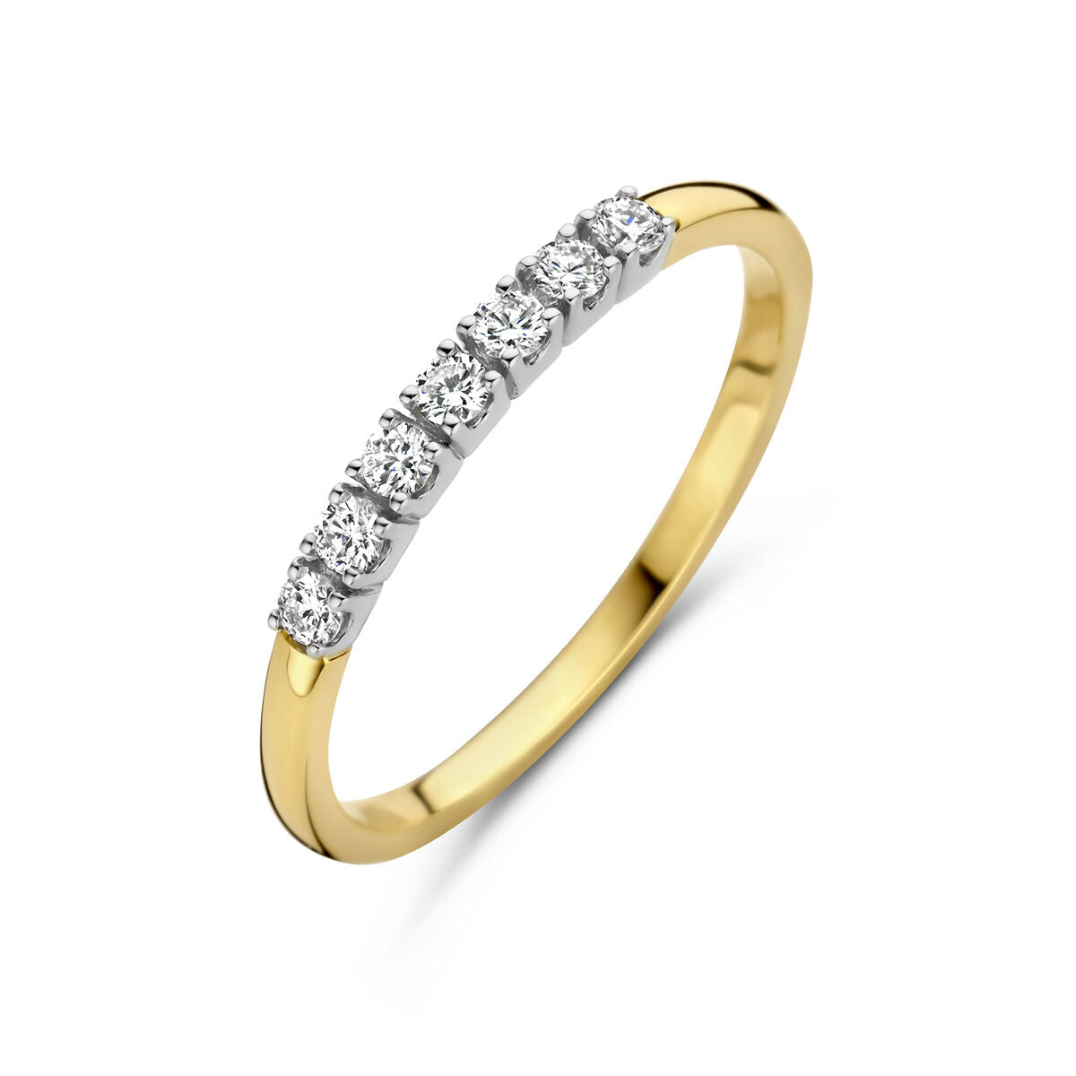 Memoire-Ring aus 14K bicolor Gold mit fünf Diamanten, gelbes und weißes Gold, schlichte Form