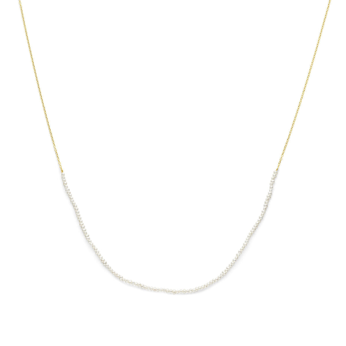 Collier mit weißen Perlen und vergoldetem, dünnem Kettenstrang in Gelb, Länge 41-45 cm