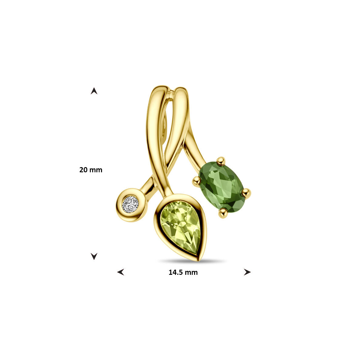 Anhänger grüner Turmalin, Peridot und Diamant 0.03ct H SI 14K Gelbgold