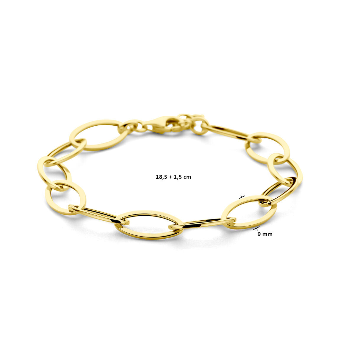 Armband 9 mm 18,5 + 1,5 cm 14K Gelbgold