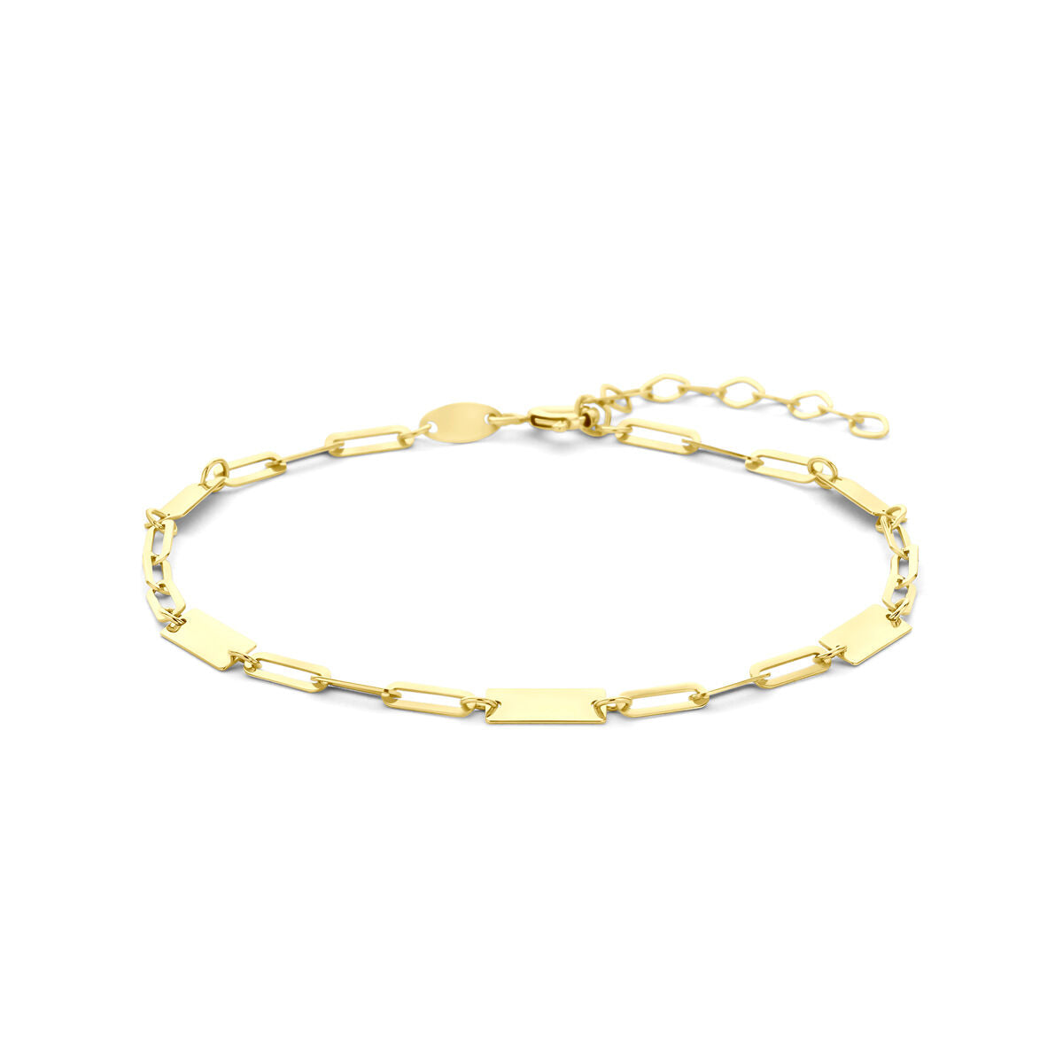 Armband aus 9k gelbgold mit rechteckigen Plättchen und Verlängerungskette