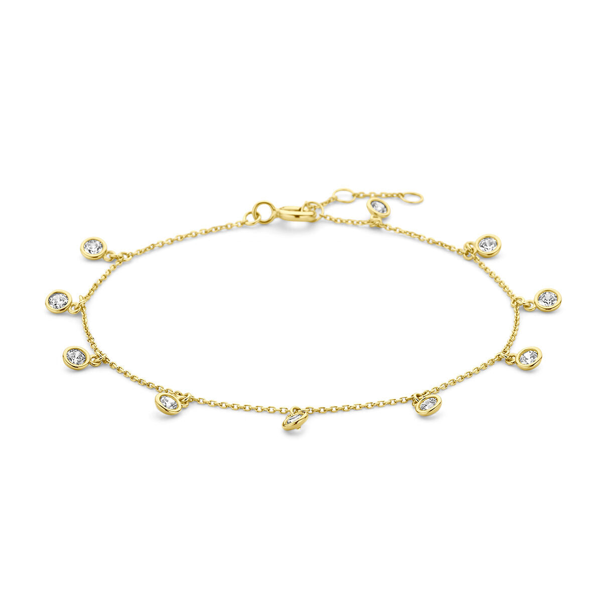 Armband aus 14K Gold mit Zirkonia-Steinen in runder Form, feine Gliederkette