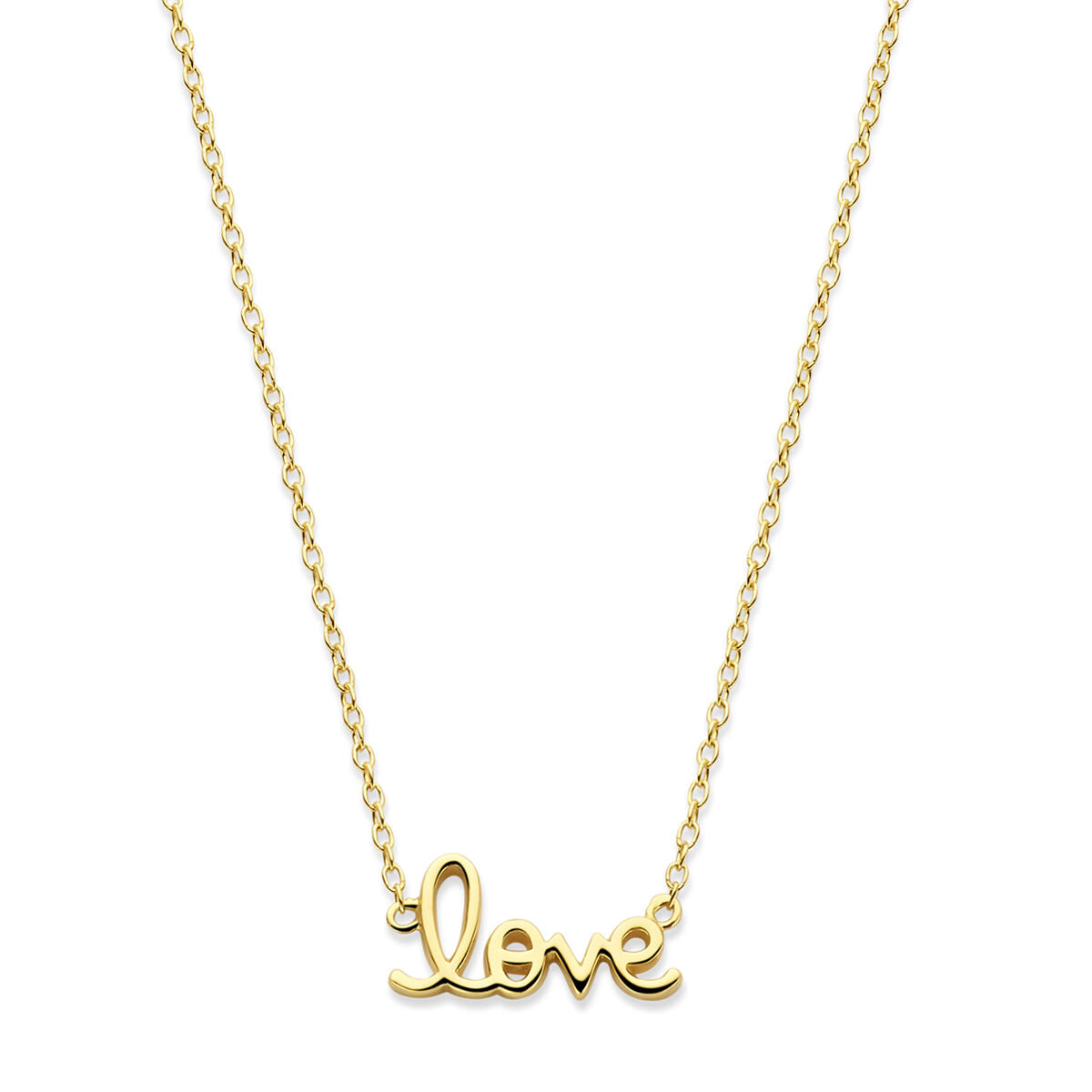 Collier mit vergoldetem Anhänger "love" in geschwungener Schrift und feiner Kette