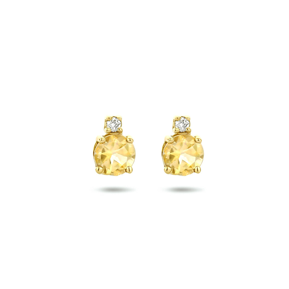 Ohrstecker aus 14K Gelbgold mit runden Citrinen und zwei Diamanten (2x 0,015 ct) oben