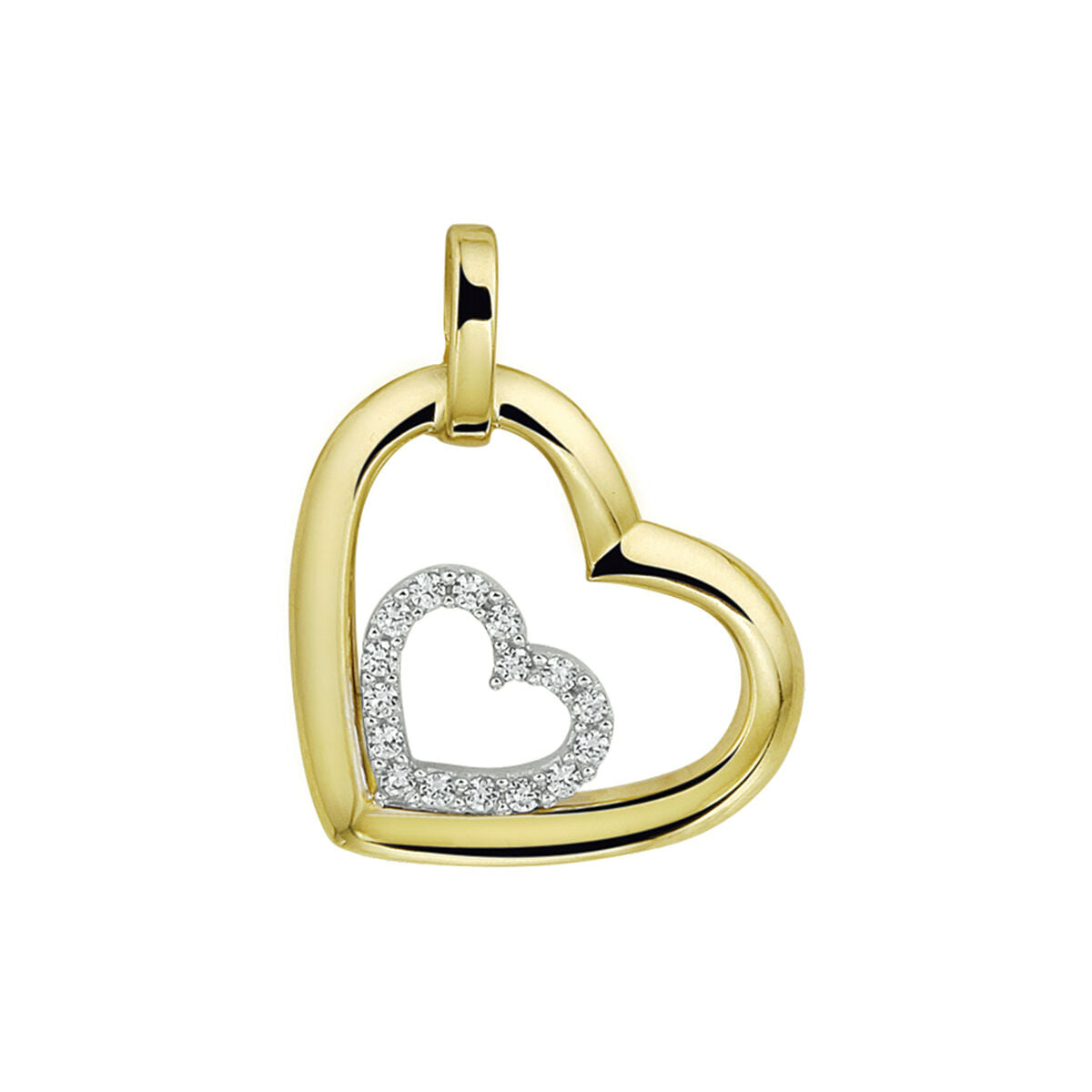 Anhänger Herz Zirkonia 14K Bicolor Gold Gelb/Weiß 
