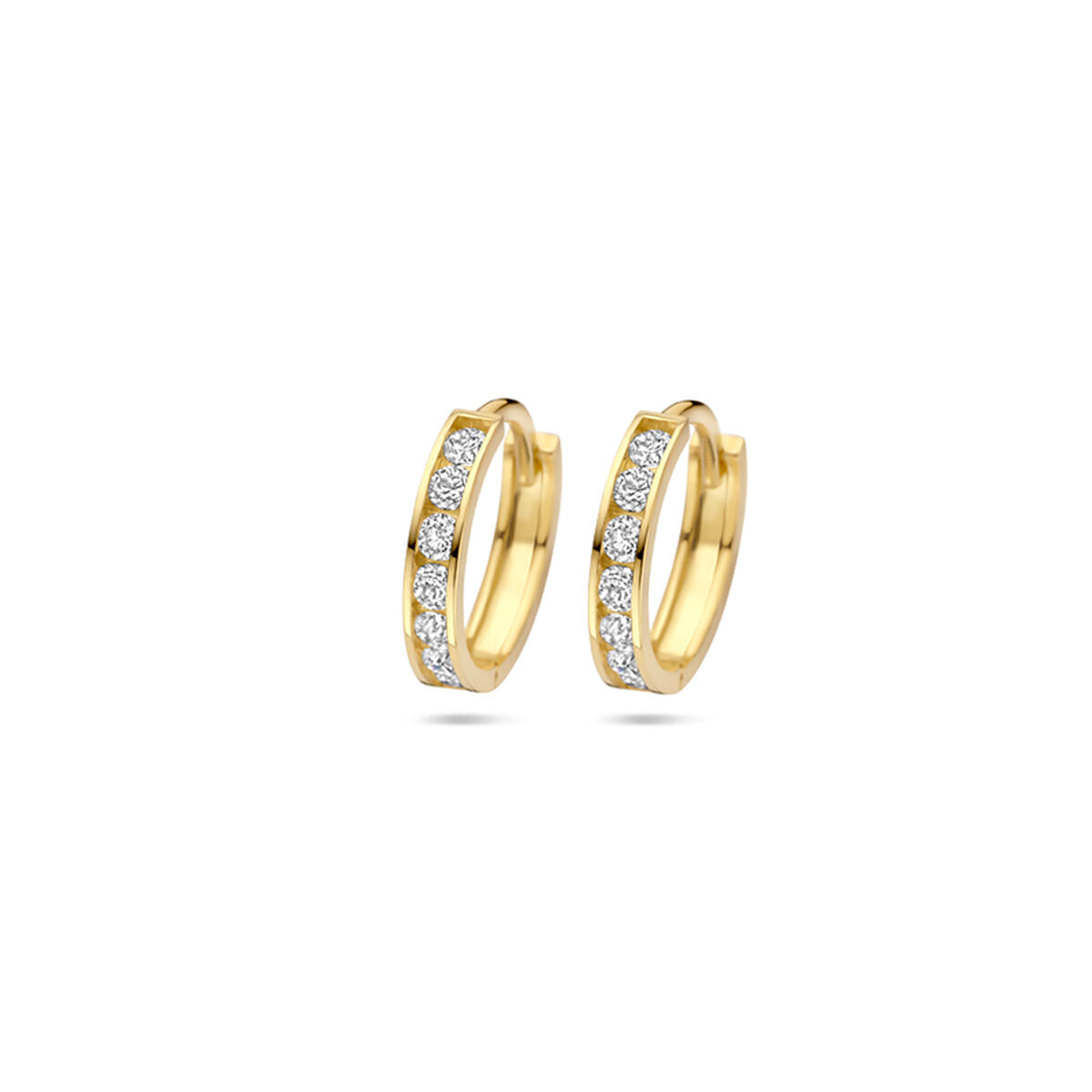 14k gelbgoldene Klappohrringe mit Zirkonia-Reihe