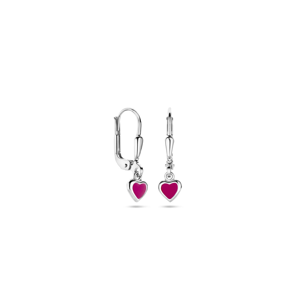 Ohrhänger Herz dunkelrosa Emaille Brisurhaken 19 mm rhodiniertes Silber