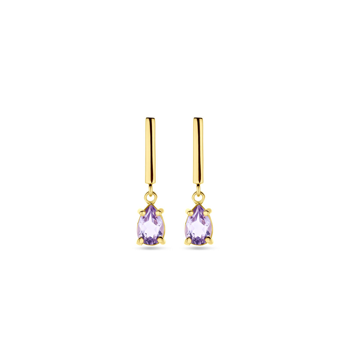 Ohrhänger aus 14K Gelbgold mit lila Amethysten in ovaler Form, 19 mm lang