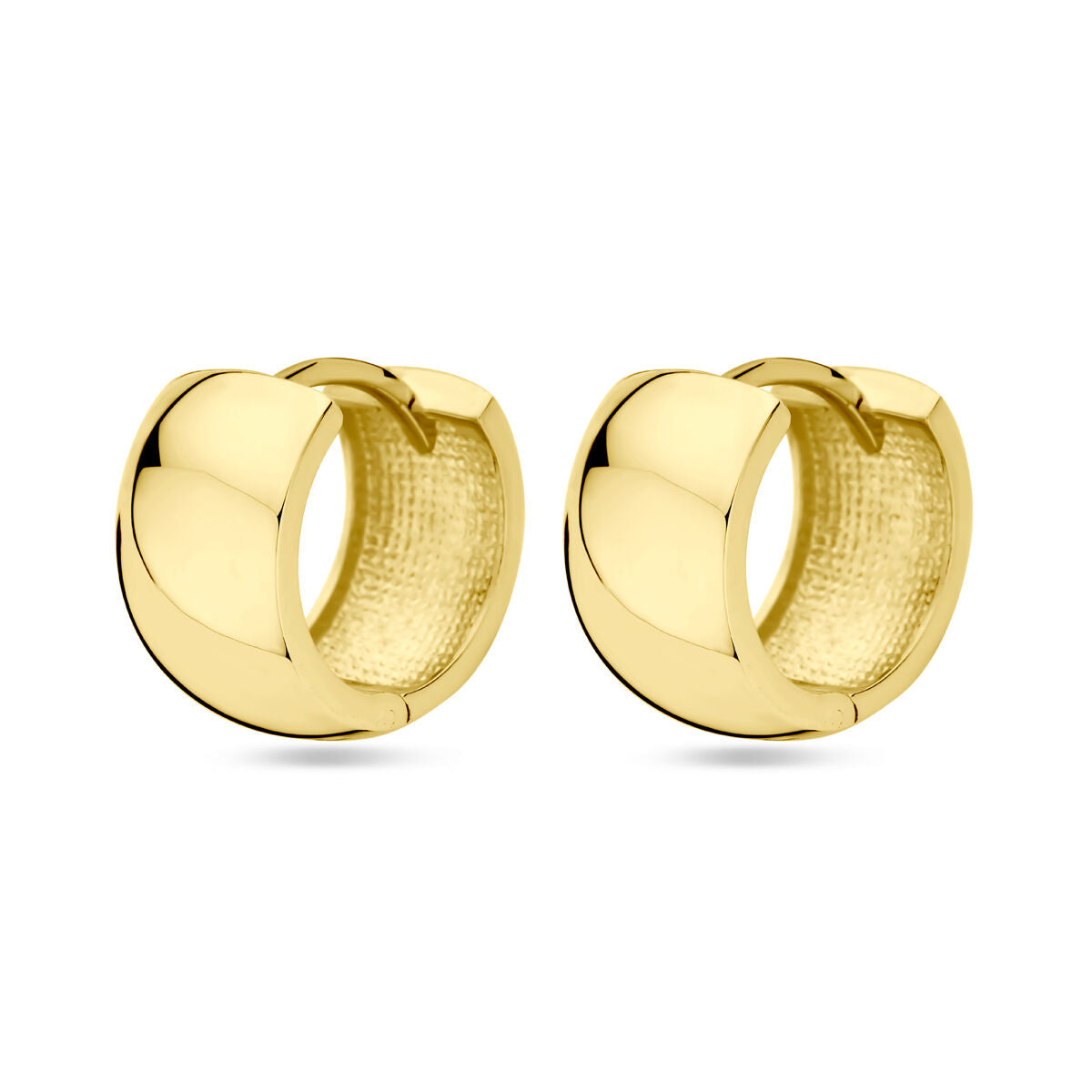 Klapp-Ohrringe aus 14K Gelbgold mit glänzender Oberfläche und strukturiertem Innenbereich