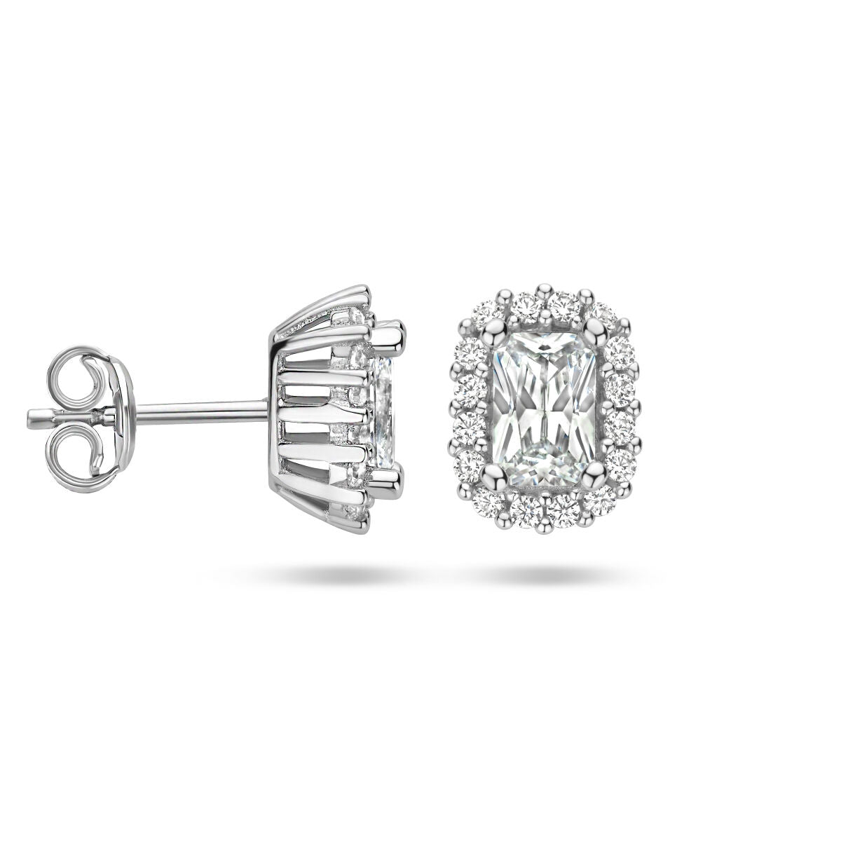 Ohrstecker Zirkonia Halo Silber rhodiniert