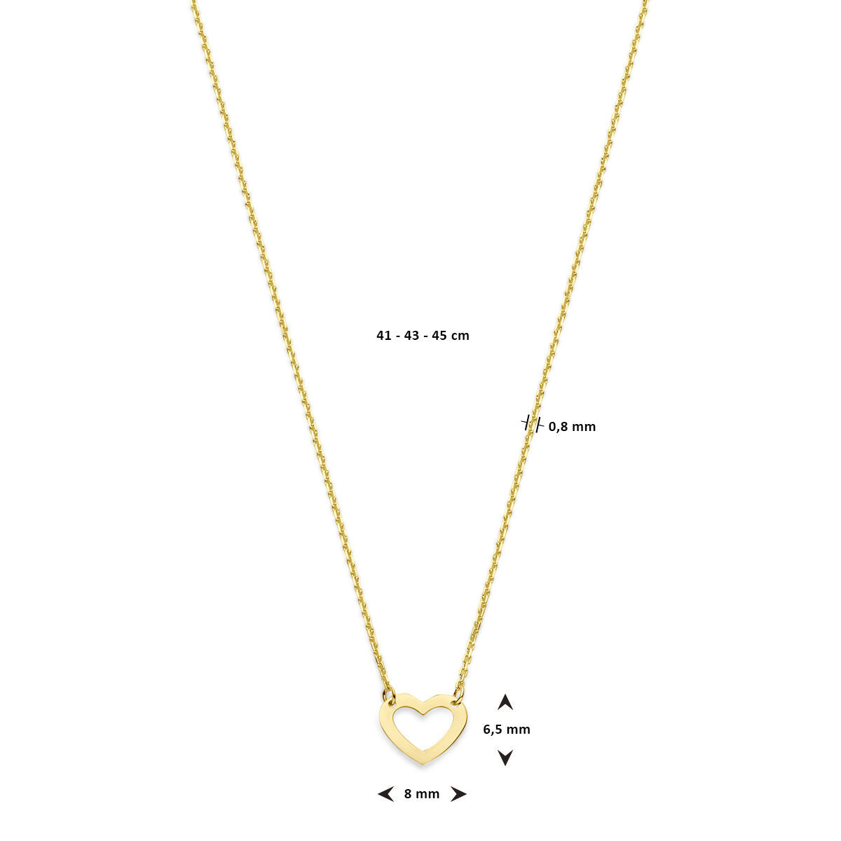 Halskette Herz 41 - 43 - 45 cm 14K Gelbgold