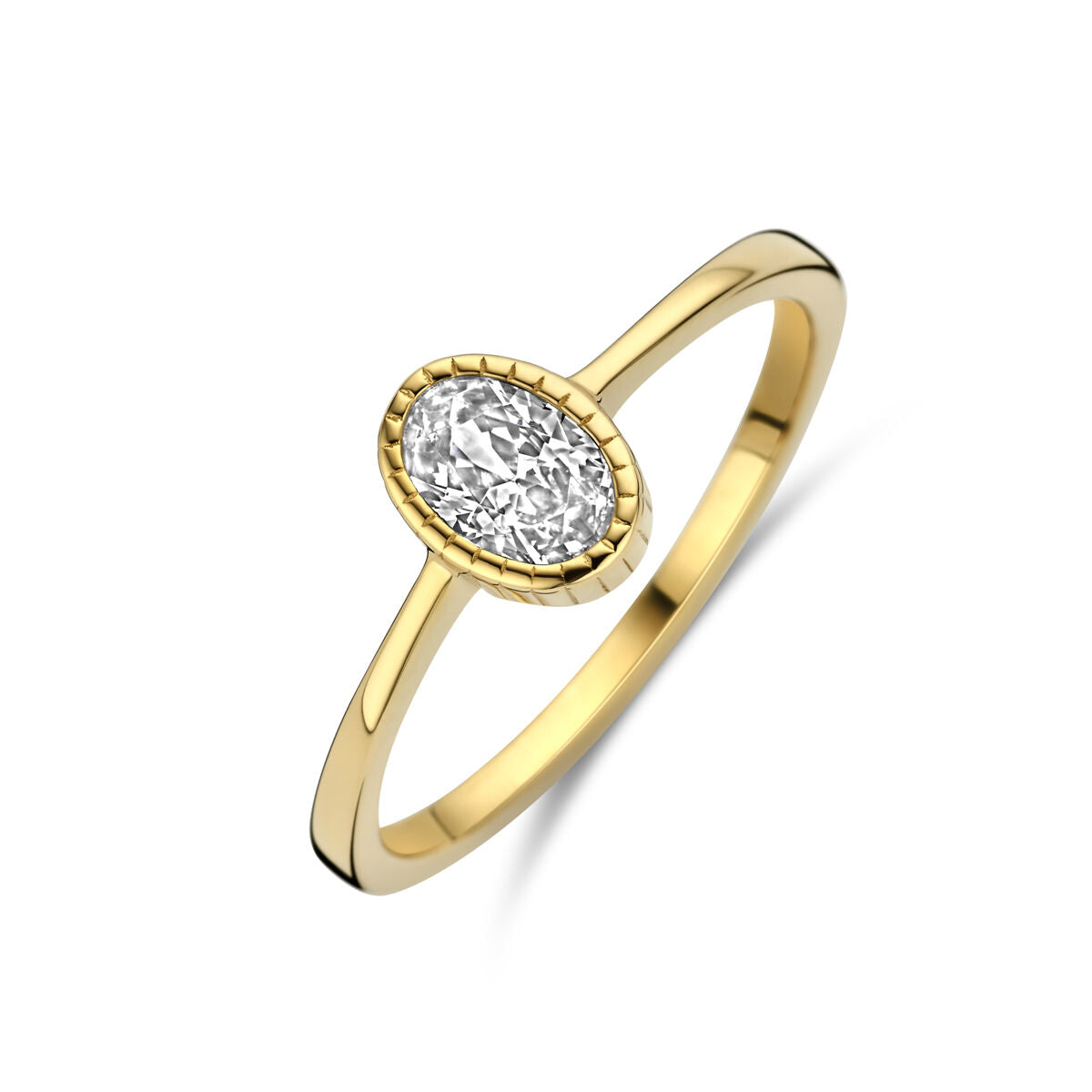 Ring aus 14K Gelbgold mit ovalem Zirkonia in der Mitte