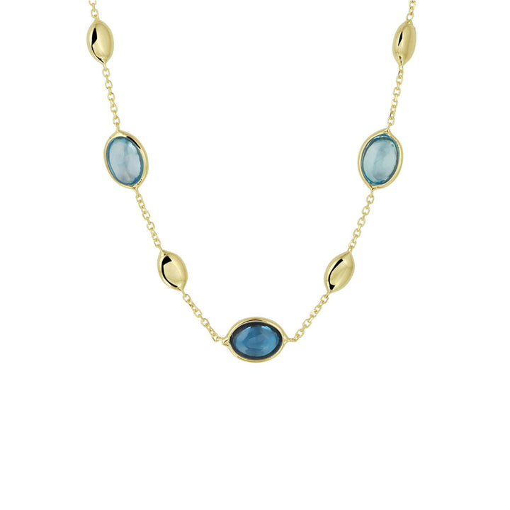 Gold Damenhalskette London Blau und Blautopas 14K