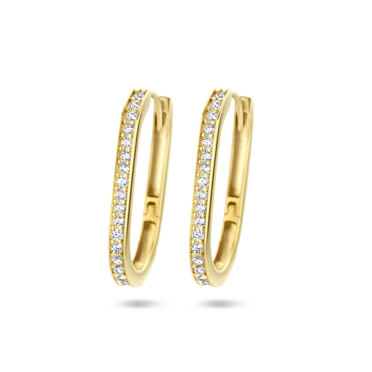 Klapp-Ohrringe aus 14K Gelbgold mit Zirkonia-Steinen in Paperclip-Form