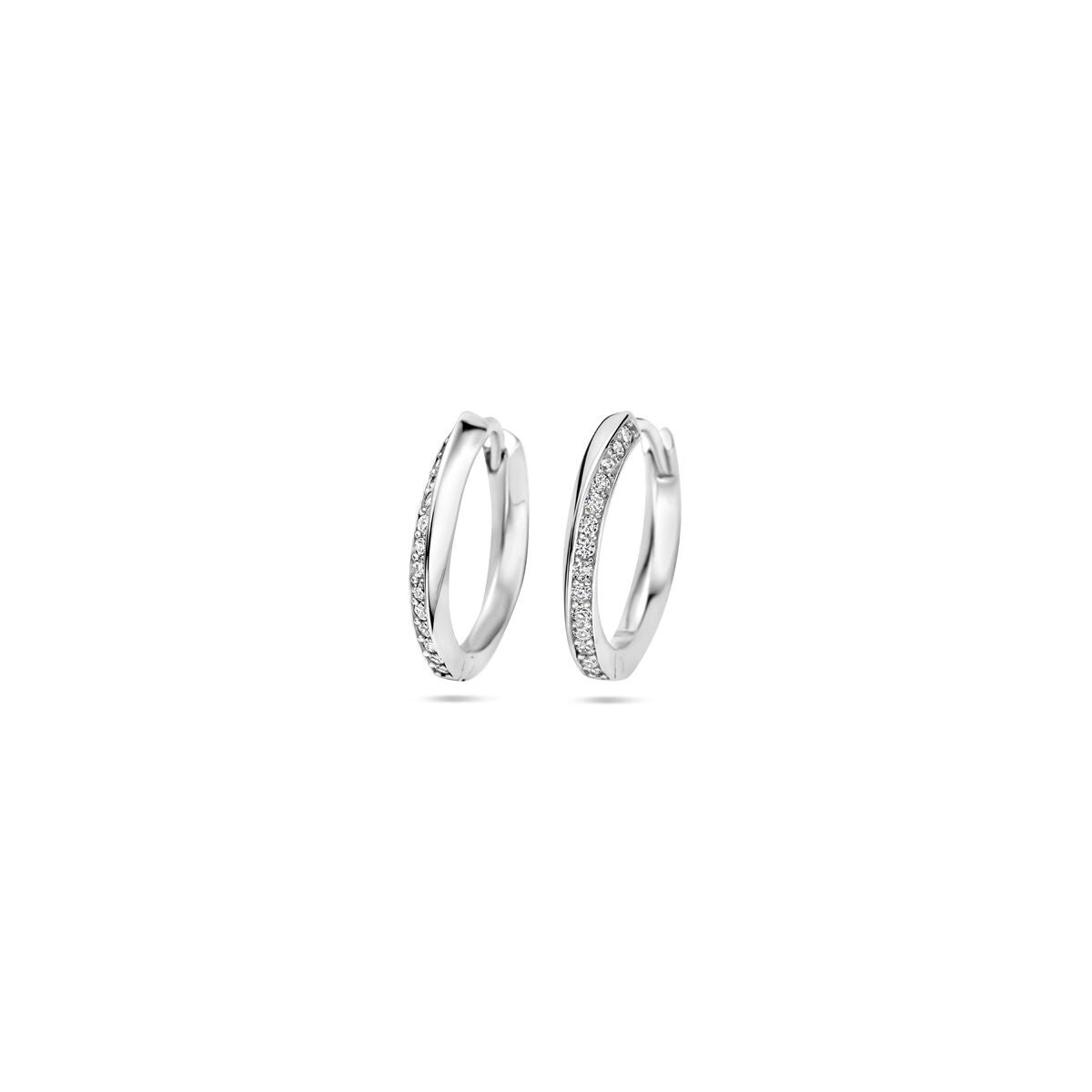 Klapp-Ohrringe aus rhodiniertem Silber mit Zirkonia-Steinen und einer Größe von 16 mm