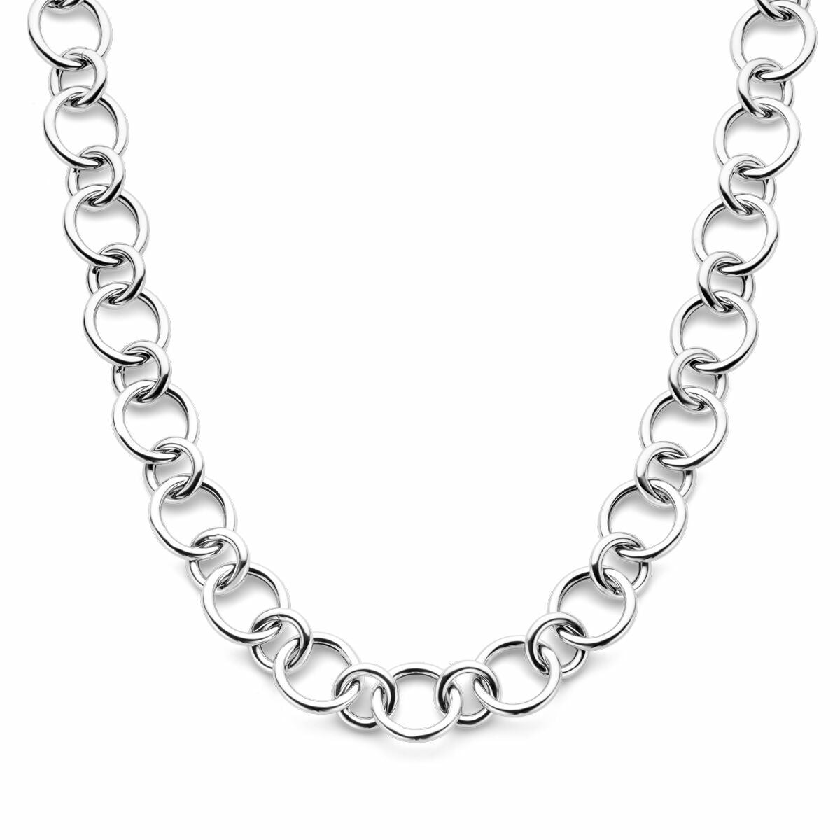 Collier mit 17 mm großen, rhodinierten Silberringen und einer Länge von 46 cm