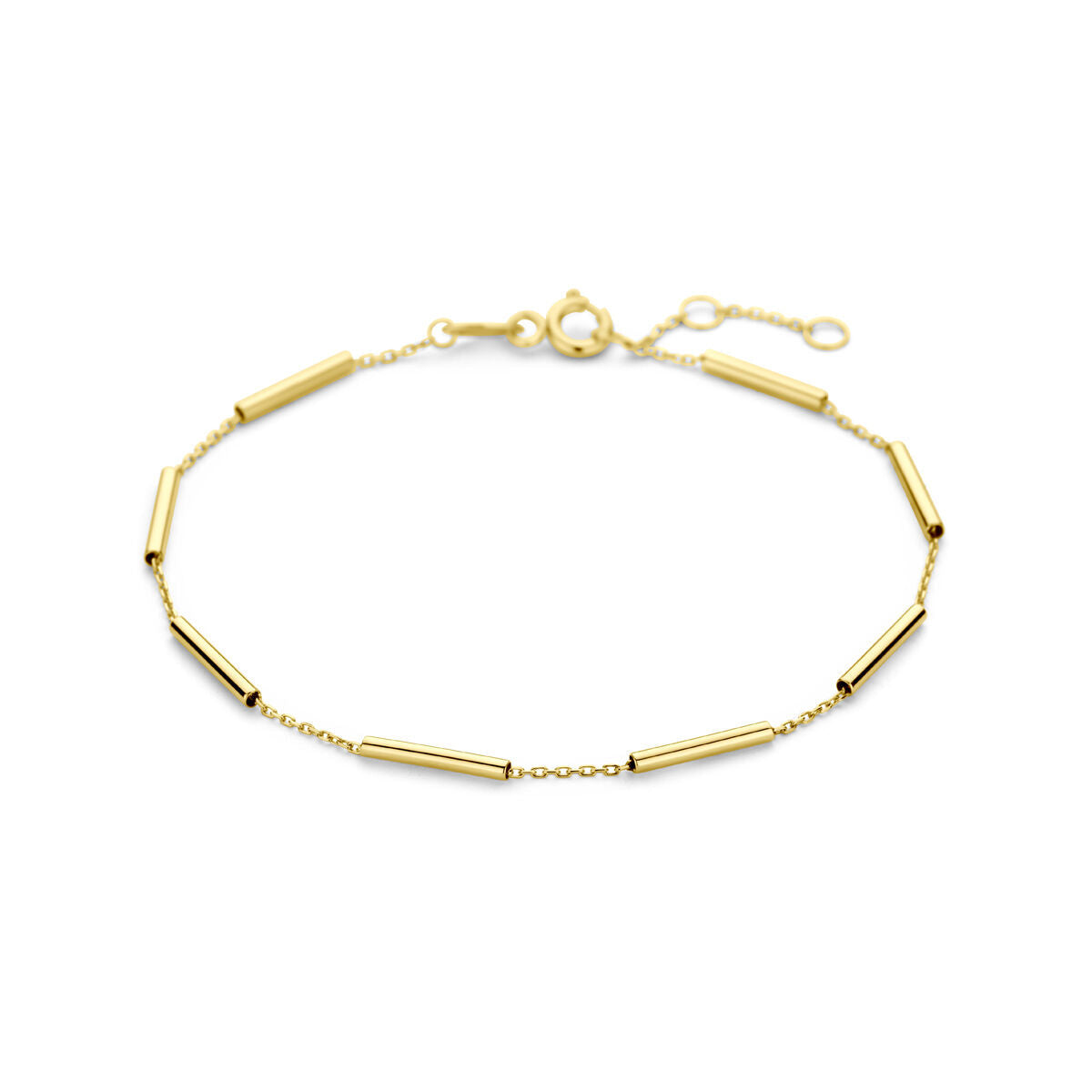 Goldenes Damenarmband mit 14K-Röhren und feiner Gliederkette